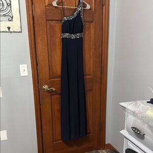 Embellished Blue One-Shoulder Gown